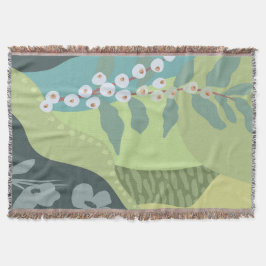 白い果実ミックスグリーン色ブロックモダン スローブランケット
