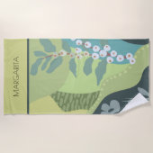 白い果実ミックスグリーン色ブロックモダン ビーチタオル (正面)