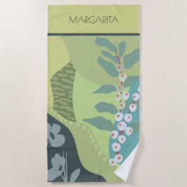 白い果実ミックスグリーン色ブロックモダン ビーチタオル