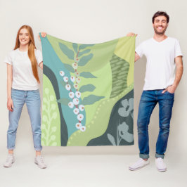 白い果実ミックスグリーン色ブロックモダン フリースブランケット