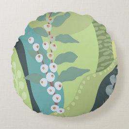 白い果実ミックスグリーン色ブロックモダン ラウンドクッション