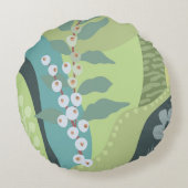 白い果実ミックスグリーン色ブロックモダン ラウンドクッション (裏面)