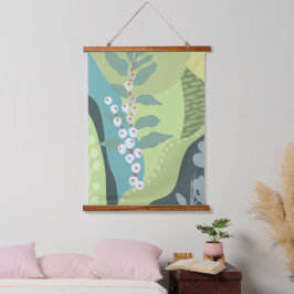 白い果実ミックスグリーン色ブロックモダン 吊り下げ型タペストリー