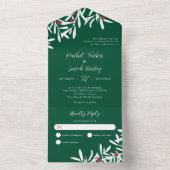 白い枝とベリーの結婚クリスマスグリーン オールインワン招待状 (内側)
