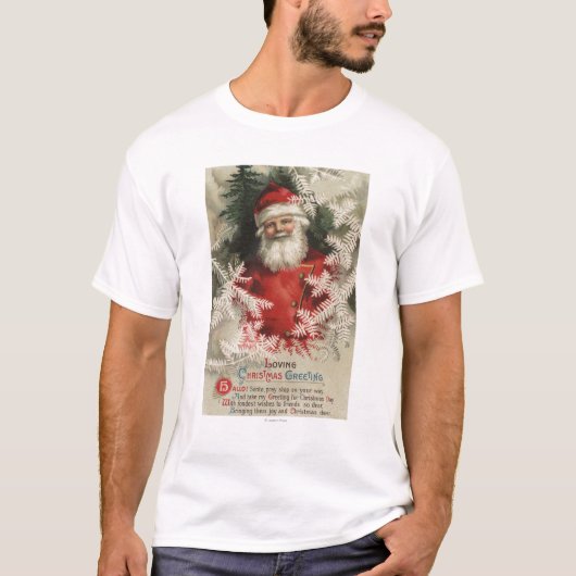白い枝のクリスマスGreetingSanta Tシャツ (正面)