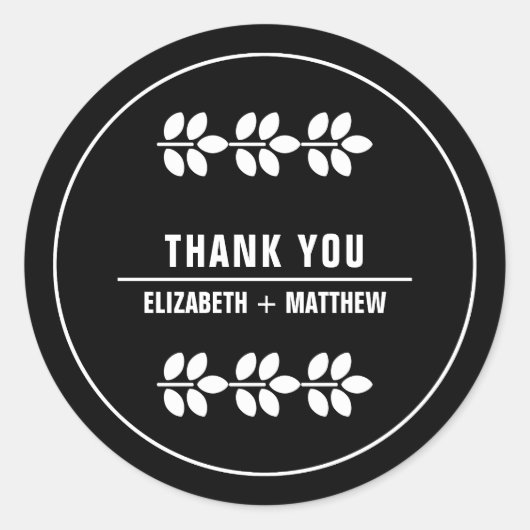 白い枝ブラック結婚の感謝 ラウンドシール (正面)