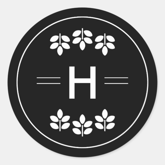 白い枝モノグラム結婚ブラック ラウンドシール (正面)