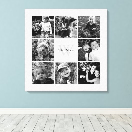 白い枠のモノグラムの写真のコラージュ キャンバスプリント (インサイチュ (ウッドフロア))