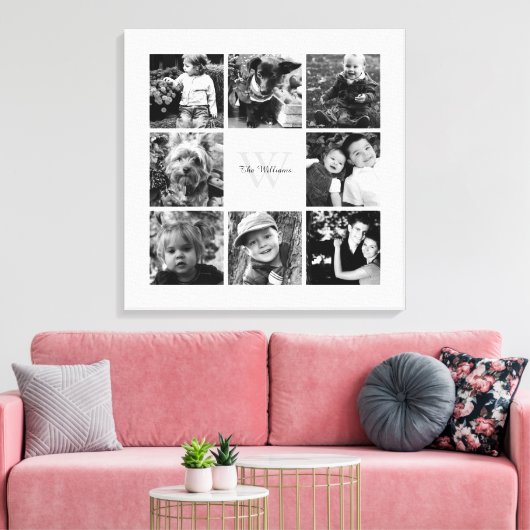 白い枠のモノグラムの写真のコラージュ キャンバスプリント (インサイチュ (リビング))
