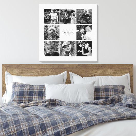 白い枠のモノグラムの写真のコラージュ キャンバスプリント (インサイチュ (寝室))