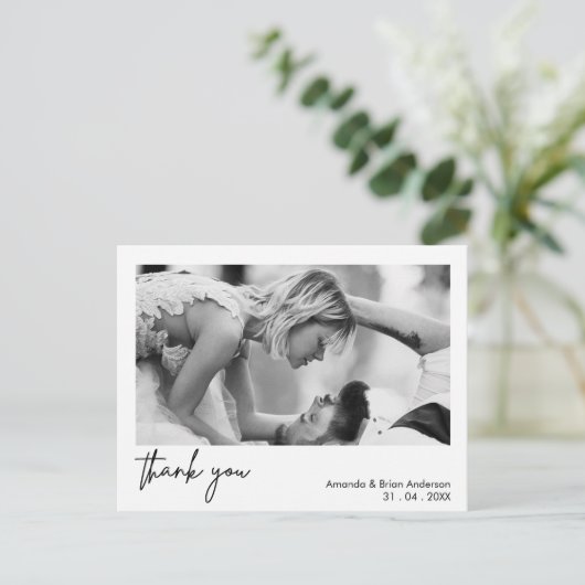 白い枠の書道ありがとう結婚のポストカード ポストカード (スタンド正面)