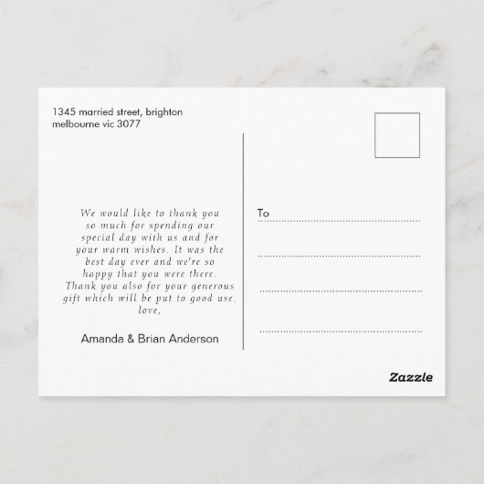 白い枠の書道ありがとう結婚のポストカード ポストカード (裏面)