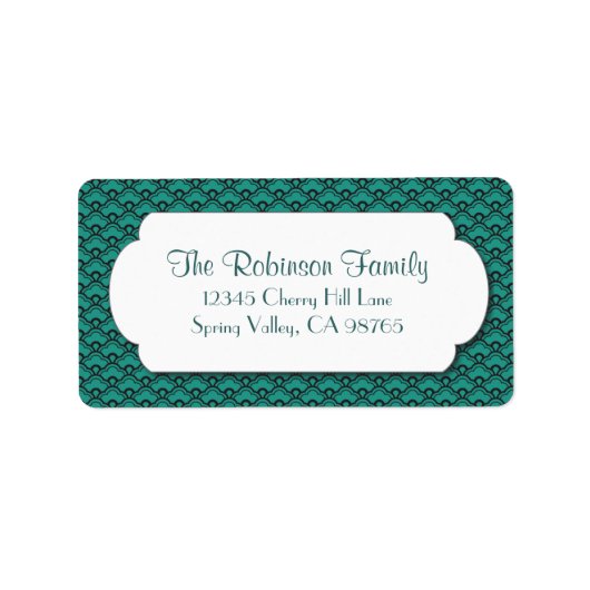 白い枠を持つ緑色のファンパターン ラベル (正面)