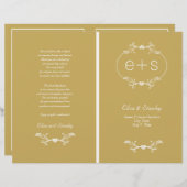 白い枠、イニシャル折り金ゴールド結婚式プログラム (正面/裏面)