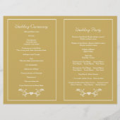 白い枠、イニシャル折り金ゴールド結婚式プログラム (裏面)