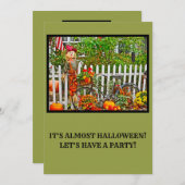 白い柵とカボチャのかかし 招待状 (正面/裏面)