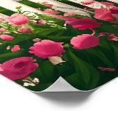 白い柵と花を持つコテージ ポスター (角)