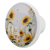 白い柵に沿ったひまわり セラミックノブ (右)