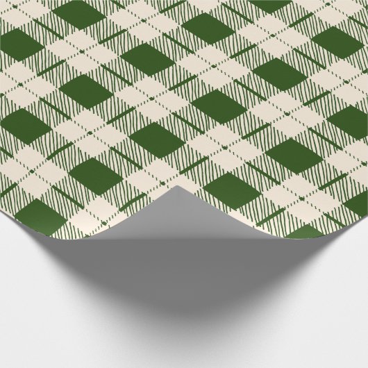 白い格子模様のクリスマスの農家の森の緑 ラッピングペーパー (角)