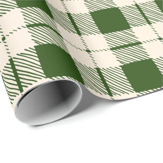 白い格子模様のクリスマスの農家の森の緑 ラッピングペーパー (ロールコーナー)