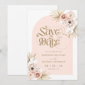 白い桃のピンクの花のSave The Date ご案内 セーブザデート (正面/裏面)
