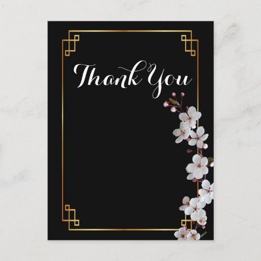 白い桜と金のフレーム　ありがとうございます ポストカード (正面)