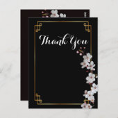 白い桜と金のフレーム ありがとう ポストカード (正面/裏面)