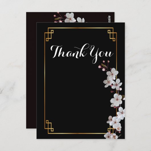 白い桜と金のフレーム ありがとう ポストカード (正面/裏面)