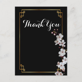 白い桜と金のフレーム ありがとう ポストカード