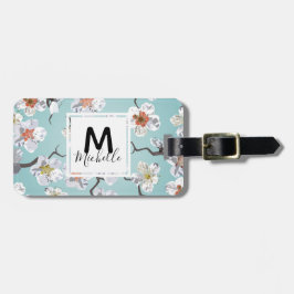 白い桜のモノグラムの名前 ラゲッジタグ