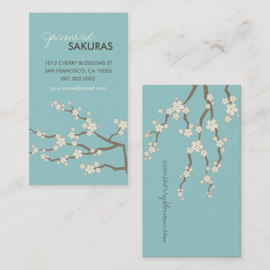 白い桜の東洋の桜のエレガントな上品 名刺 (正面/裏面)