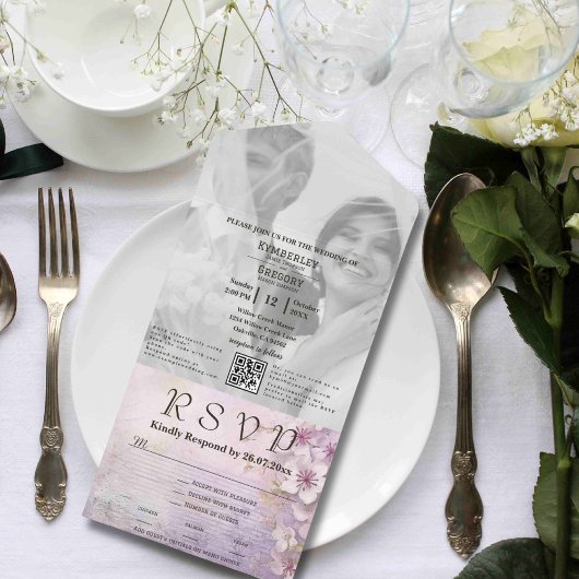 白い桜の淡い写真のQRコードのウェブサイト オールインワン招待状