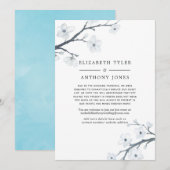 白い桜の花の結婚式のゲストリスト縮小のお知らせ 案内状 (正面/裏面)