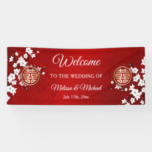  白い桜の華やかチャイニーズウェディング  横断幕