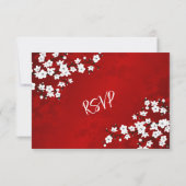 白い桜の赤いRSVP結婚式 出欠カード (裏面)