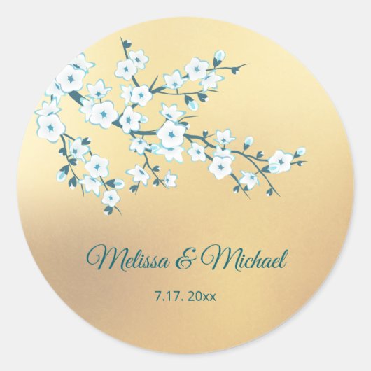 白い桜の金色 ラウンドシール (正面)