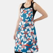 白い桜、クラシックの青い背景パターン。 エプロン (インサイチュ)