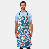 白い桜、クラシックの青い背景パターン。 エプロン (着用した状態)