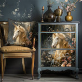 白い森のユニコーン ピンクの蘭 ファンタジー城 クッション