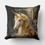 白い森のユニコーン ピンクの蘭 ファンタジー城 クッション (正面)