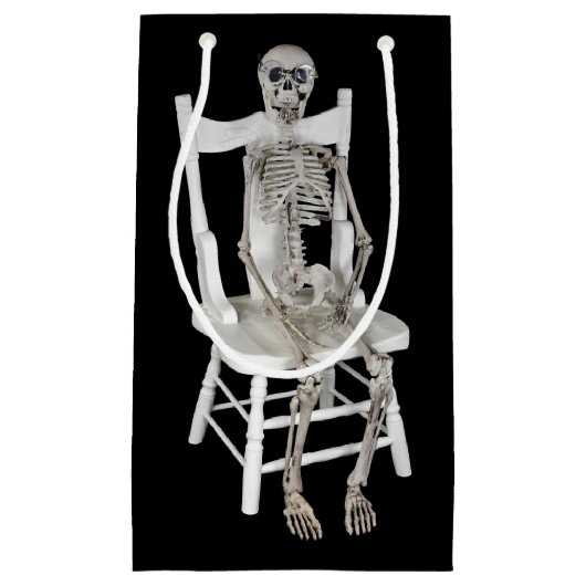 白い椅子に座っているスケルトン スモールペーパーバッグ (正面)