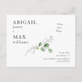 白い植物写真結婚の日付 ポストカード (正面)