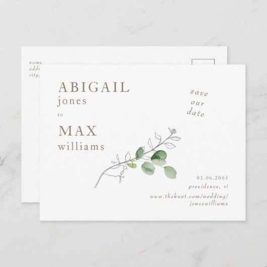 白い植物写真結婚の日付II ポストカード (正面/裏面)