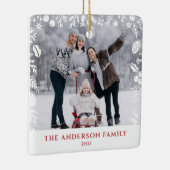 白い植物性のクリスマスファミリーの写真オーバーレイ セラミックオーナメント (右)
