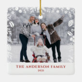 白い植物性のクリスマスファミリーの写真オーバーレイ セラミックオーナメント (裏面)