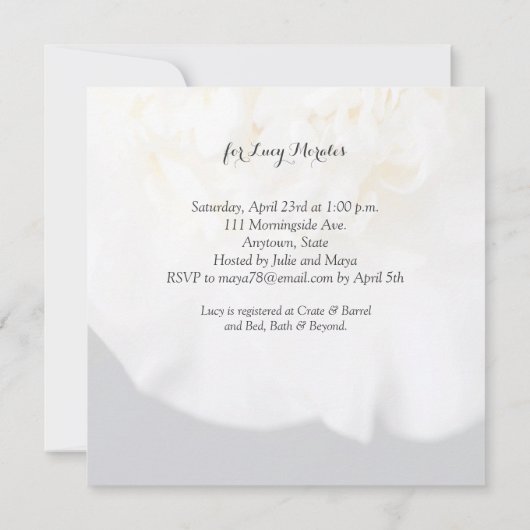 白い椿の花 招待状 (裏面)