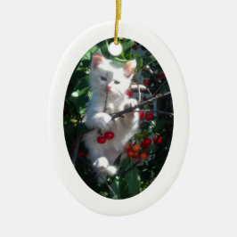 白い楕円形のフォトフレーム セラミックオーナメント