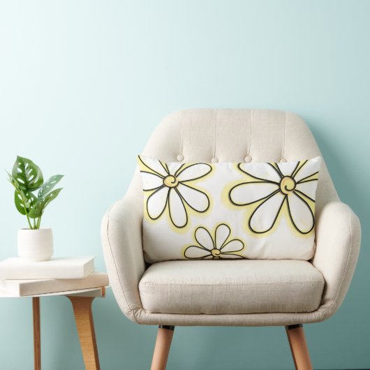 白い模様の大きな黄色のデイジーの花 ランバークッション (椅子)