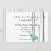 白い樺の木の木に鹿と鳥の赤ちゃんシャワー 招待状 (正面/裏面)