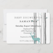 白い樺の木の木に鹿と鳥の赤ちゃんシャワー 招待状 (正面)